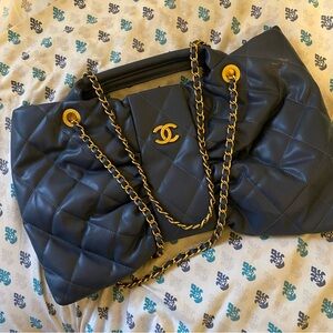 Chanel Navy Quilted Shoulder Bag with Gold Chain